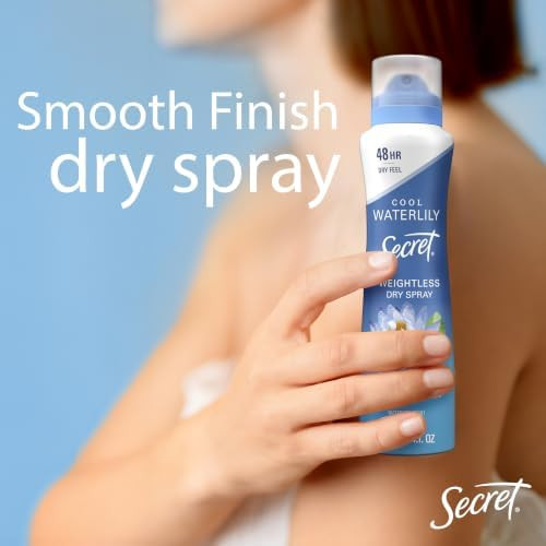 Secret Dry Spray Antiperspirant Deodorant for Women 48hr Weightless Sweat and  Odor Protection Gentle on Skin Waterlily and  Argan Oil Scent