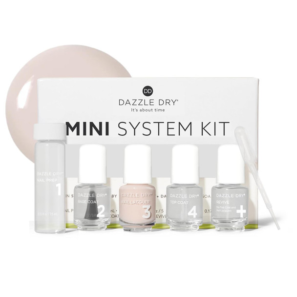 Dazzle Dry Mini Kit 4 Step System (5 Piece Kit)  A Light And True Neutral Nude  Full Coverage  Cream Finish  Quick Dry  5 Manicures