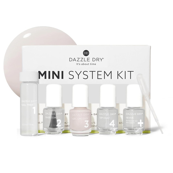 Dazzle Dry Mini Kit 4 Step System (5 Piece Kit)  A Light And True Neutral Nude  Full Coverage  Cream Finish  Quick Dry  5 Manicures