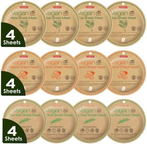 Purederm Vegan Facial Sheet Masks Trio Face Masks Skincare for Dry Dehydrated and Dull Skin
