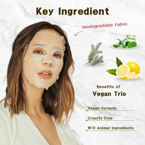 Purederm Vegan Facial Sheet Masks Trio Face Masks Skincare for Dry Dehydrated and Dull Skin