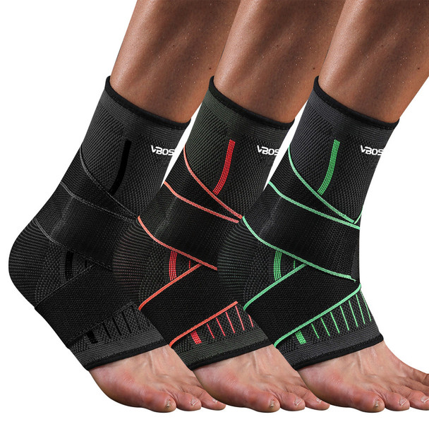 TSSTSSY Adjustable Elastic Ankle Brace Compression Sleeve Foot Support Stabilizer for Plantar Fasciitis Achilles Tendonitis Sports Sock - Black-2Pcs - Size: L