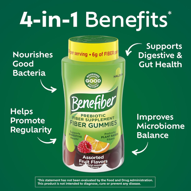 Benefiber Prebiotic GLP 1 Friendly Fiber Supplement Gummies for Digestive Health Assorted Fruit Flavor