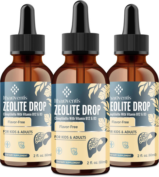 Itharoventis Zeolite Drops for Kids and Adults  Zeolite Clinoptilolite Liquid with Methyl Vitamin B12 & D3 for Gut & Speech Immune, Bone, Energy, Monk Fruit Flavor