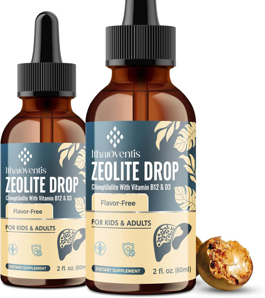 Itharoventis Zeolite Drops for Kids and Adults  Zeolite Clinoptilolite Liquid with Methyl Vitamin B12 & D3 for Gut & Speech Immune, Bone, Energy, Monk Fruit Flavor