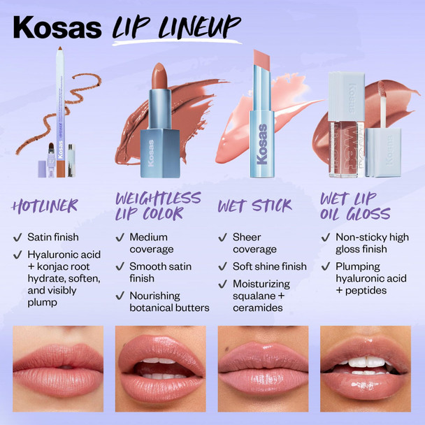 Kosas Wet Lip Oil Gloss  Hydrating Lip Oil Gloss with Hyaluronic Acid and Peptides Non Sticky