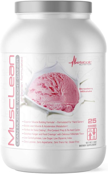Metabolic Nutrition - Musclean - Milkshake, Whey High Protein Meal Replacement, Maintenance Nutrition, Low Carb, Keto Diet, Digestive Enzymes, 2.5 Pound (25 ser)