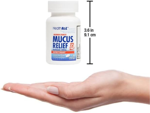 HealthA2Z® Mucus Relief | Guaifenesin 1200 mg | 50 Tablets | 12 Hour | Expectorant | Relieves Chest Congestion | Thins and Loosens Mucus