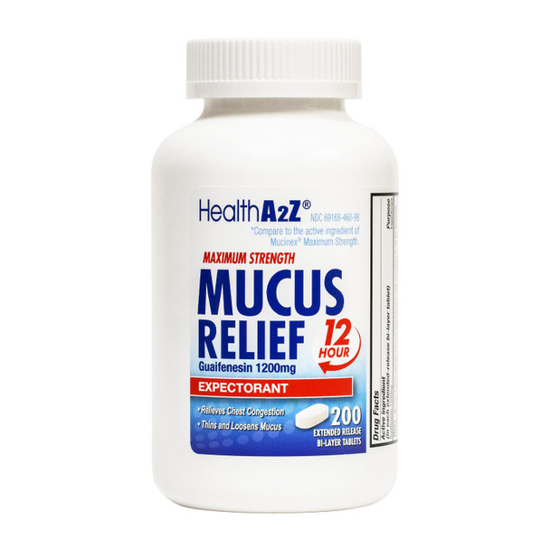 HealthA2Z® Mucus Relief | Guaifenesin 1200 mg | 50 Tablets | 12 Hour | Expectorant | Relieves Chest Congestion | Thins and Loosens Mucus