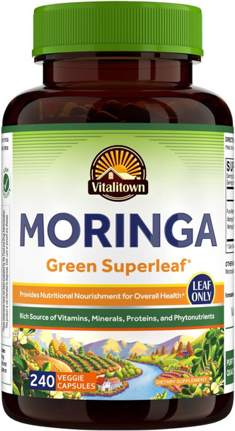 Vitalitown Moringa Capsules Pure Moringa Oleifera Leaves No Sticks No Caffeine Energy Immune 60 Capsules