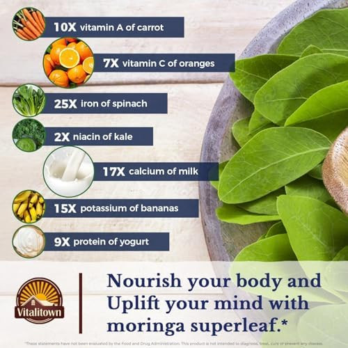 Vitalitown Moringa Capsules Pure Moringa Oleifera Leaves No Sticks No Caffeine Energy Immune 60 Capsules