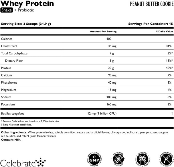 Celebrate Vitamins Rebuild Protein Powder with Probiotics & Prebiotics - 20g Whey Isolate Protein, High Fiber, for Post Bariatric Surgery Patients - 15 Servings