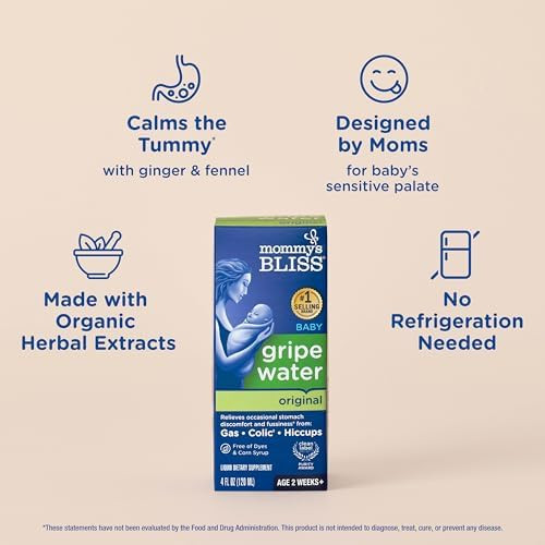 Mommy's Bliss Gripe Water Original, Infant Gas & Colic Relief, Gripe Water for Babies, Gentle & Safe, 2 Weeks+, 4 Fl Oz (Pack of 1)