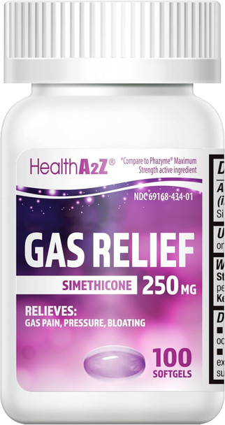HealthA2Z Gas Relief Simethicone 250mg Fast Acting Gas Relief Bloating Pressure Discomfort