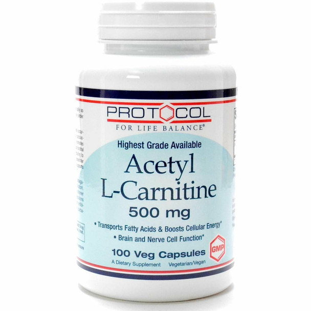 Acetyl-L-Carnitine 500 mg 100 caps by Protocol For Life Balance