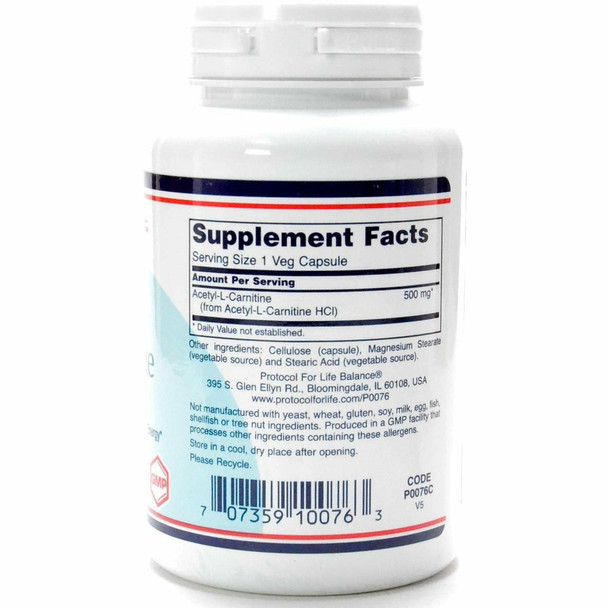 Acetyl-L-Carnitine 500 mg 100 caps by Protocol For Life Balance