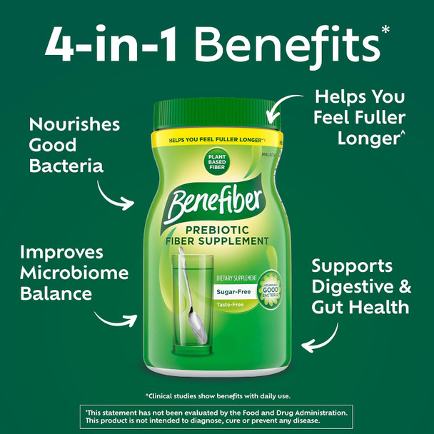 Benefiber Daily Prebiotic GLP1 Friendly Fiber Supplement Powder for Digestive Health Unflavored 250 Teaspoons