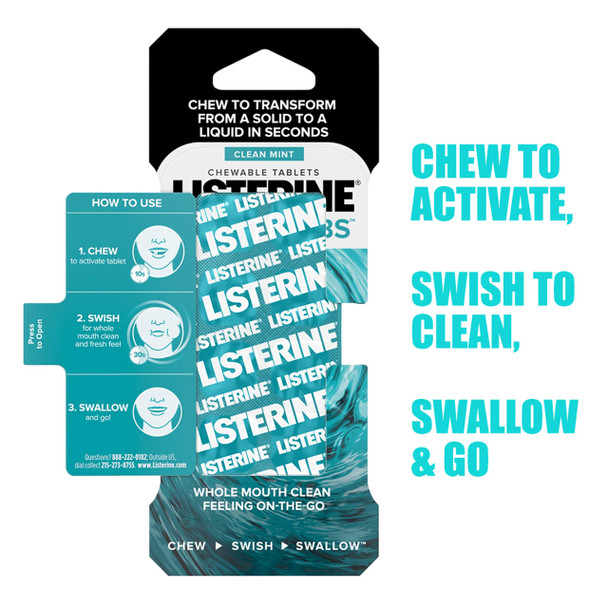 Listerine Ready! Tabs Chewable Tablets with Clean Mint Flavor Revolutionary 4-Hour Fresh Breath Tablets Sugar-Free and  Alcohol-Free 16 ea
