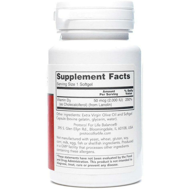 Vitamin D3 2000 Iu 120 Softgels By Protocol For Life Balance