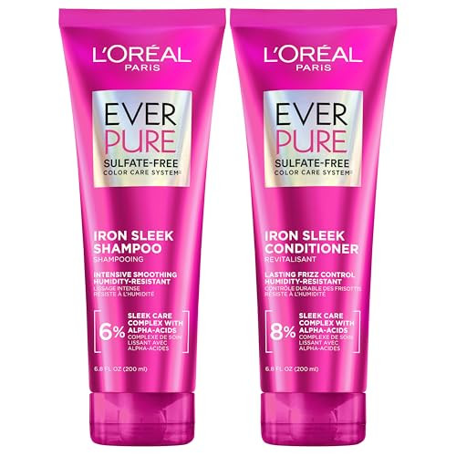 LOreal Paris Sulfate Iron Sleek Smoothing Shampoo And Conditioner Set Frizz Control Treated Hair Everpure 13.6 Fl Oz