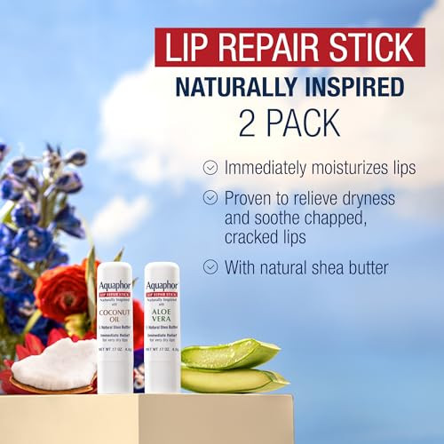Aquaphor Lip Balm Set Naturally Inspired Lip Repair With Shea Butter Coconut 0.17 Oz