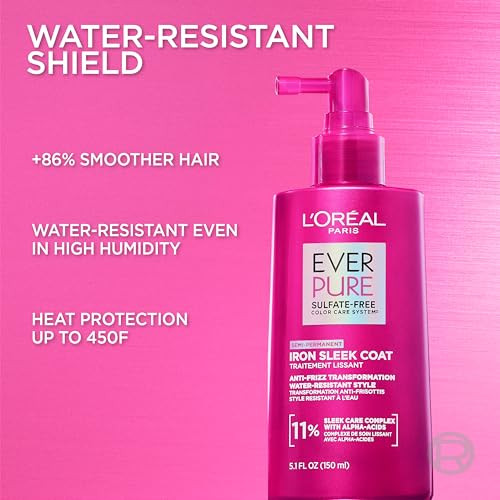 LOreal Paris Sulfate Iron Sleek Coat AntiFrizz Hair Treatment Spray With Heat Treated Hair Everpure 5.1 Fl Oz