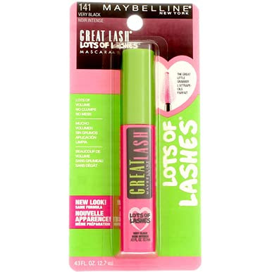 Maybelline York Great Lash Lots Of Lashes Washable Mascara Very Black .43 Ounces Pack Of 3