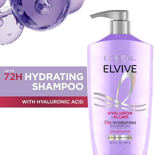LOreal Paris Elvive Hyaluron Plump Hydrating Shampoo For Dehydrated Dry Hair Infused With 26.5 Fl Oz
