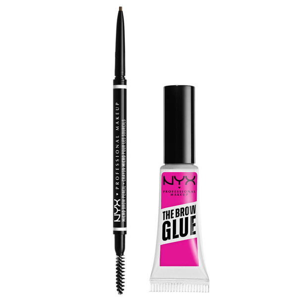 Nyx Professional Makeup Micro Brow Pencil Ash Brown + Brow Glue Clear 2Pack Bundle 2Pack