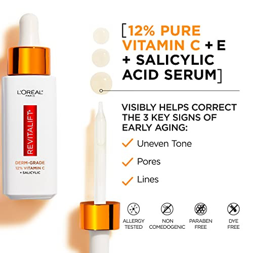 LOreal Paris Revitalift 12% Pure Vitamin C Serum Brightening Serum For Face With 1 Oz