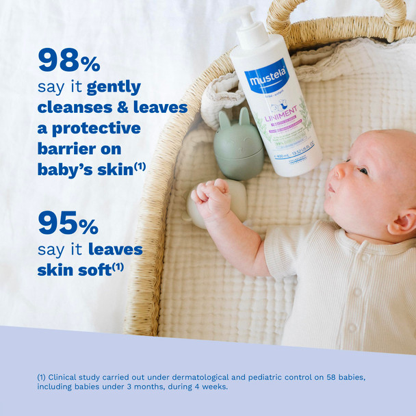 Mustela Liniment NoRinse Baby Cleanser For Diaper Change With Extra Virgin Olive 13.52 Fl. Oz