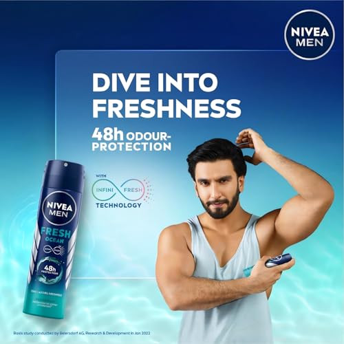 Nivea Men Fresh Ocean Deodorant Spray With Ocean Extracts LongLasting Aqua Scent 150Ml Pack Of 2