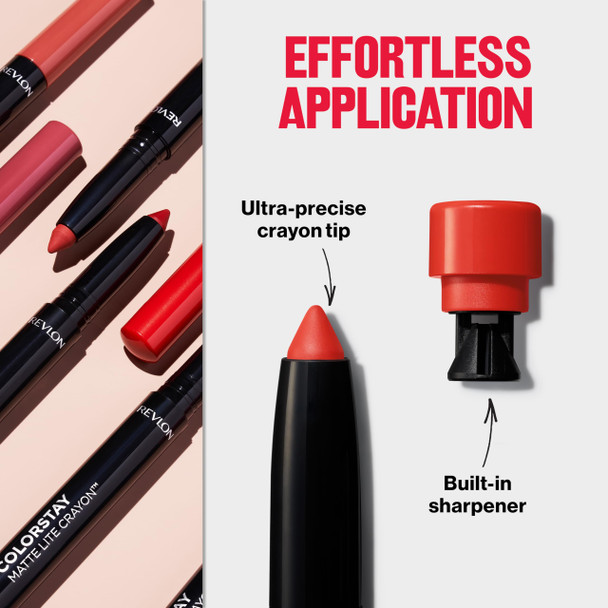 Revlon Colorstay Matte Lite Crayon Lipstick With BuiltIn Sharpener SmudgeProof WaterResistant NonDrying Stay Matte Lite Crayon Lips 0.049 Oz