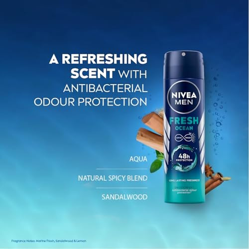 Nivea Men Fresh Ocean Deodorant Spray With Ocean Extracts LongLasting Aqua Scent 150Ml Pack Of 3