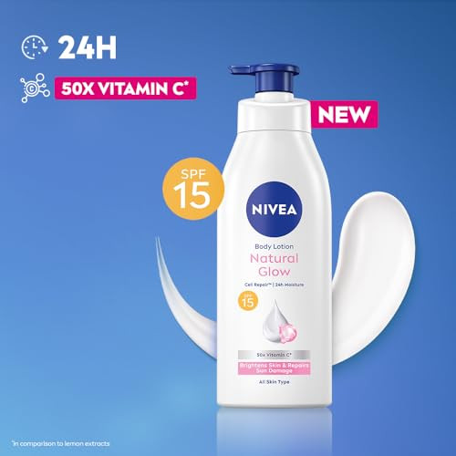 Nivea Natural Glow Body Lotion With Spf 15 Vitamin C Lightweight Moisturizing 13.52 Fl Oz Pack Of 1