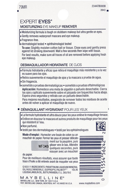 Maybelline York Expert Eyes Moisturizing Eye Makeup Remover For Waterproof Eye 2.3 Fl. Oz
