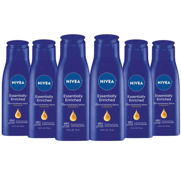 Nivea Essentially Enriched Body Lotion For Very Dry Skin With Hyaluronic Acid 2.5 Fl Oz Pack Of 6
