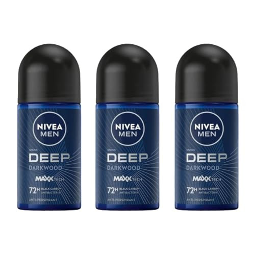 Nivea Men Deep Darkwood Maxxtech 72H Deo RollOn LongLasting Odor Protection With 25Ml 3Pack