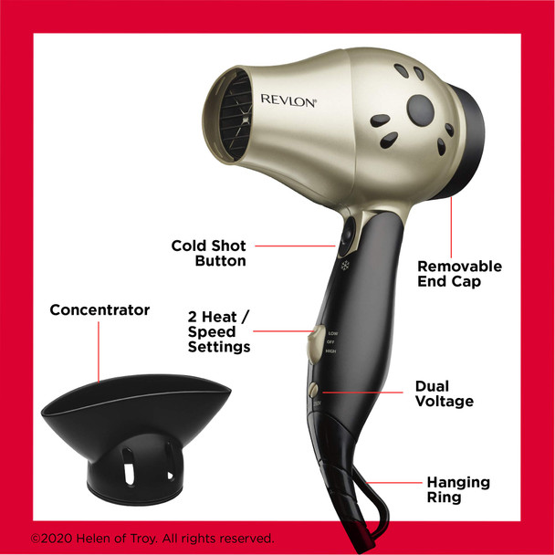 Revlon 1875W Compact Folding Handle Hair Dryer Great For Travel