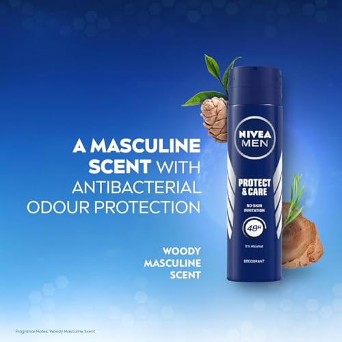 Nivea Men Protect and Care AntiPerspirant Deodorant Spray 0% Alcohol 48H Odor 150Ml Pack Of 2