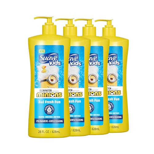 Suave Kids Minions 3In1 Shampoo Conditioner And Body Wash For TearFree And Pack Of 4