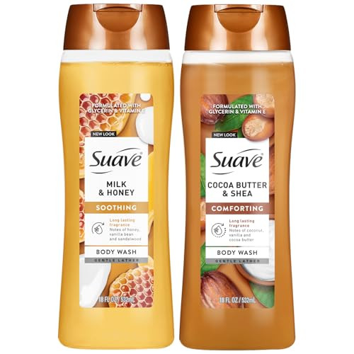 Suave Body Wash Variety 2Pack Milk and Honey + Cocoa Butter and 18 Oz 2Pack