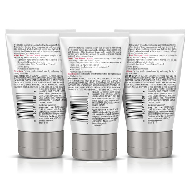 Curel Foot Therapy Cream Soothing Lotion For Dry Cracked Feet Quick Absorbing 3.5 Oz Pack Of 3