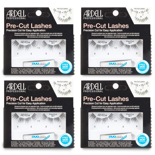 Ardell PreCut False Lashes Demi Wispies NaturalLooking Strip Lashes Includes Duo Adhesive 4 Pack