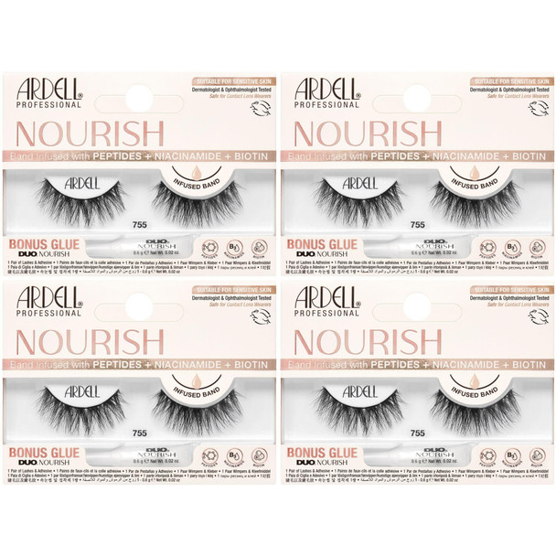 Ardell Nourish Lashes 750 Subtle Cat Eye False Eyelashes With Peptides and 4 Pack
