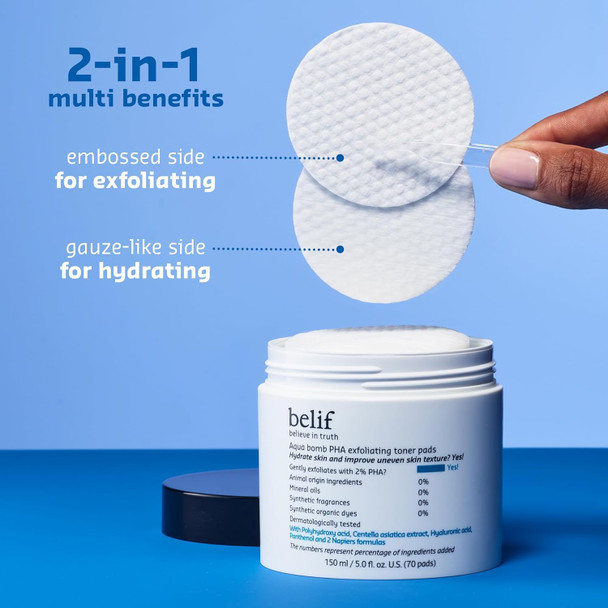 Belif Pha 2% Toner Pads Gentle Exfoliating Facial Polish For Pore Care 70 Count