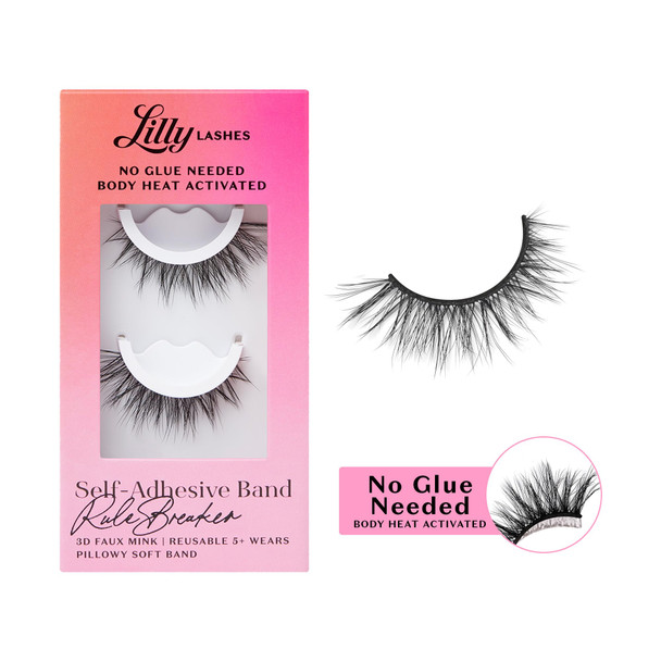 Lilly Lashes Self Adhesive Band 3D Faux Mink Eyelashes No Lash Glue Needed