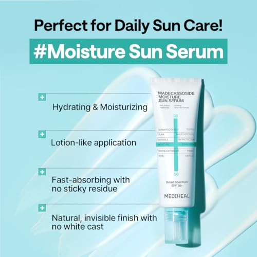 Mediheal Madecassoside Moisture Sun Serum Spf 50+ Hydrating Korean Sunscreen For Face 1.69 Fl Oz