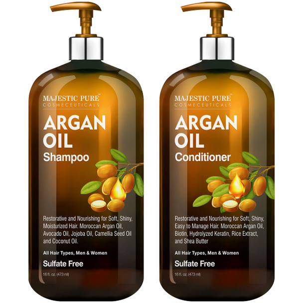 Majestic Pure Argan Oil Shampoo And Conditioner Set Nourishing and Promotes Soft And 16 Fl Oz