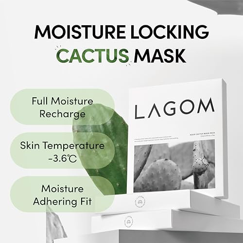 Lagom Aqua Cactus Mask Pack Moisture Recharge Cool Heated Skin Red Sensitive 0.91Fl Oz 5 Sheets